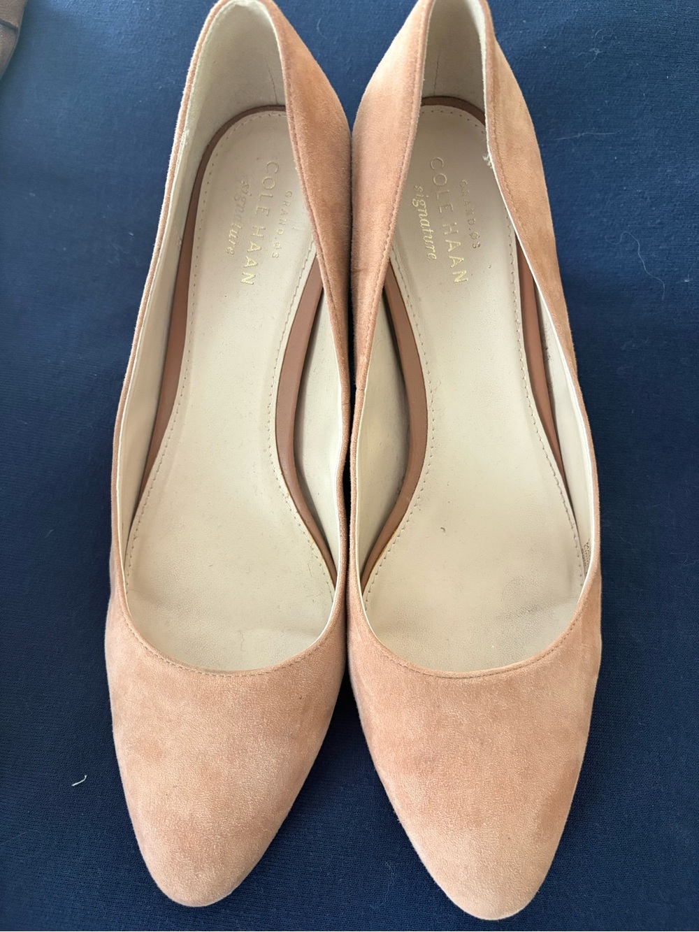 Cole Haan Suede Pointed-Toe Flats — Peach Blush Tan 7